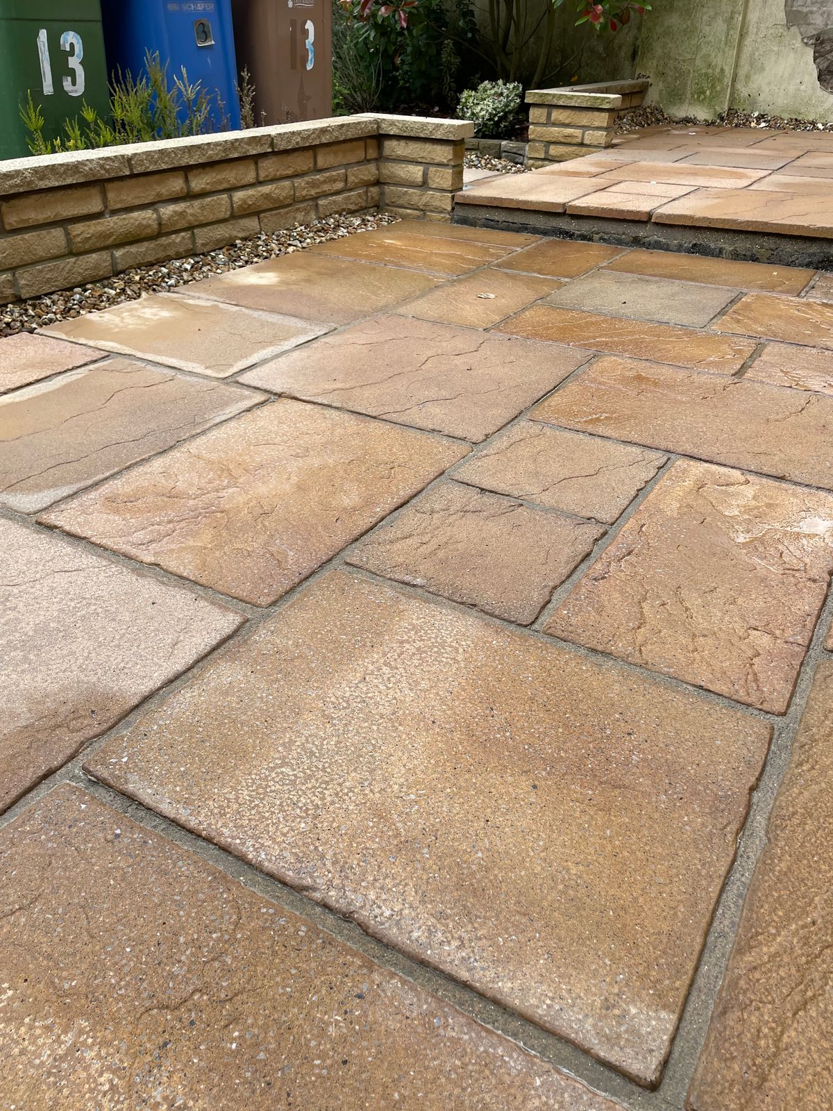 Freshly cleaned Indian sandstone paving